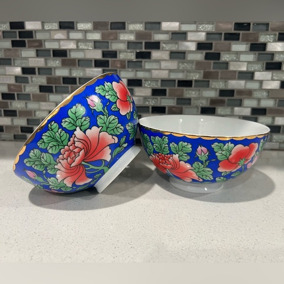 Floral Blue Ceramic Bowls/2pieces - Picture 1 of 7